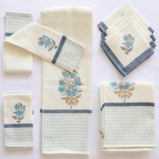Blue Floral Honeycomb Towel Set