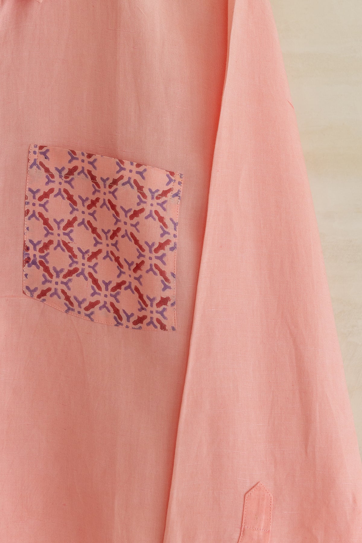 Pink Cotton Hand Block Printed Men's Shirt