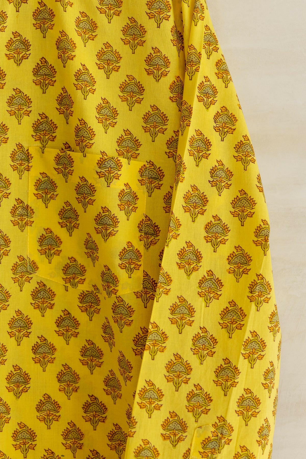 Yellow Cotton Hand Block Printed Men's Shirt