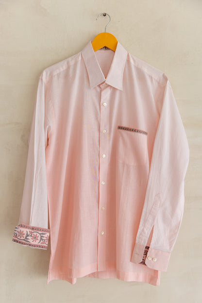 Pink Shaded Cotton Hand Block Printed Men's Shirt