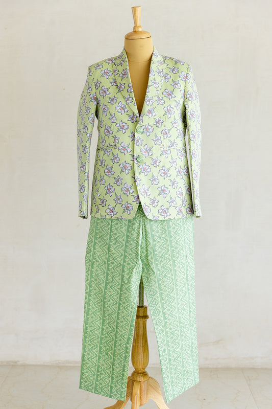 Light Green Floral Blazer Set