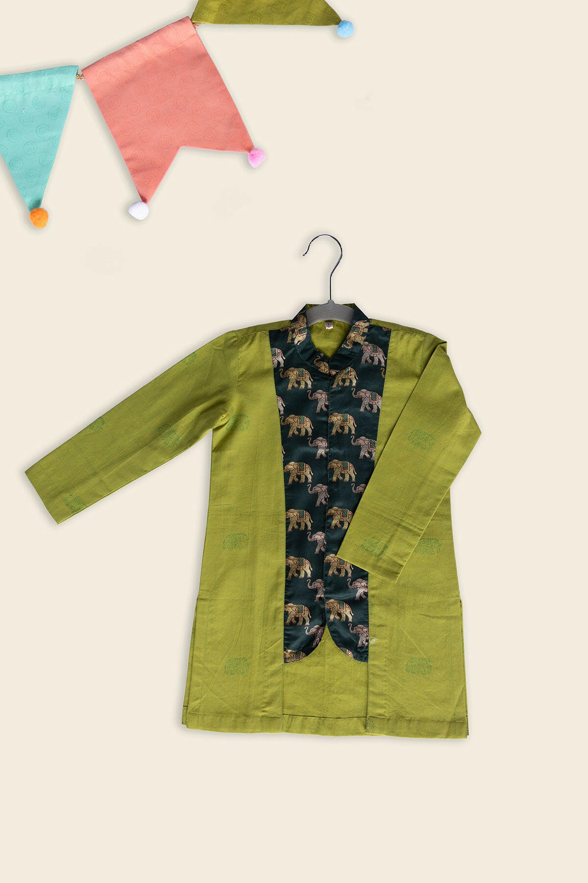 Tarragon Green Elephant Kurta Set