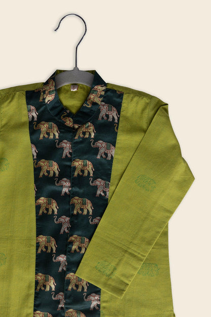 Tarragon Green Elephant Kurta Set