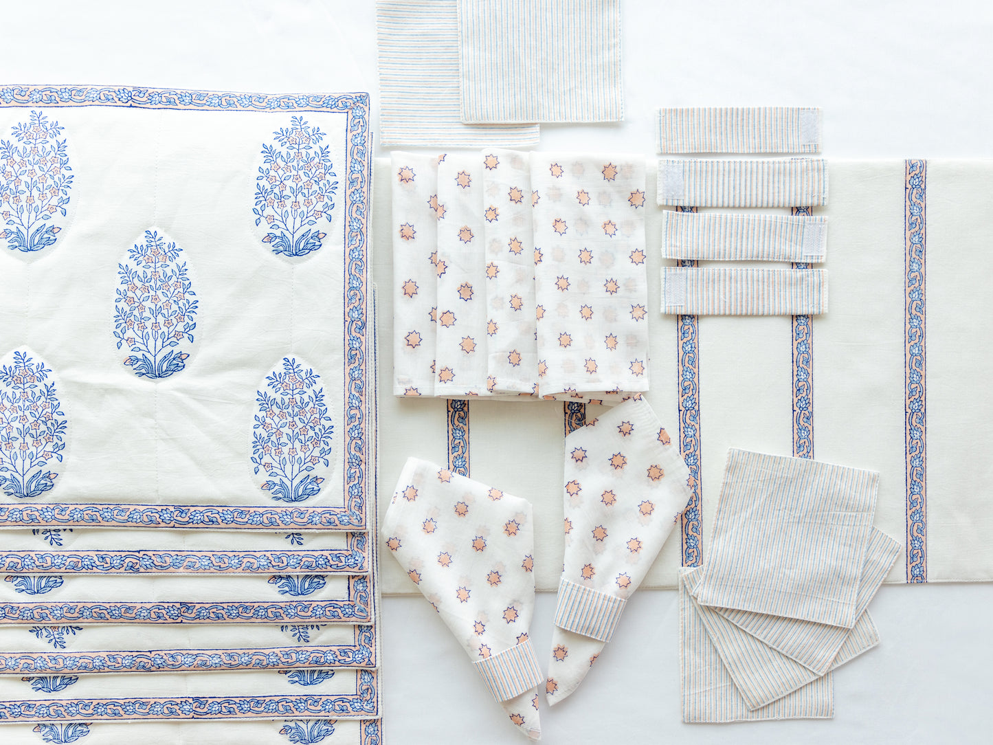 Quilted White & Blue Table Set