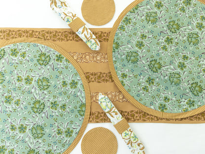 Round Green & Gold Table Set