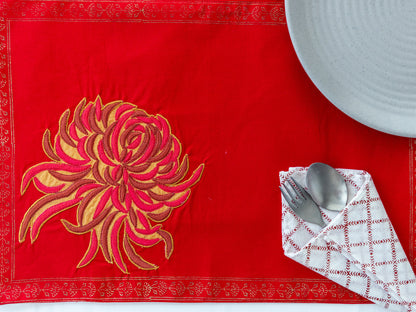 Red Floral Patch Table Set