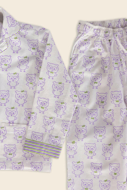 Lilac Owl Kids Night Suit