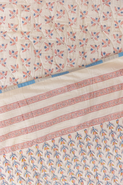 Peach Floral Quilted Bedcover