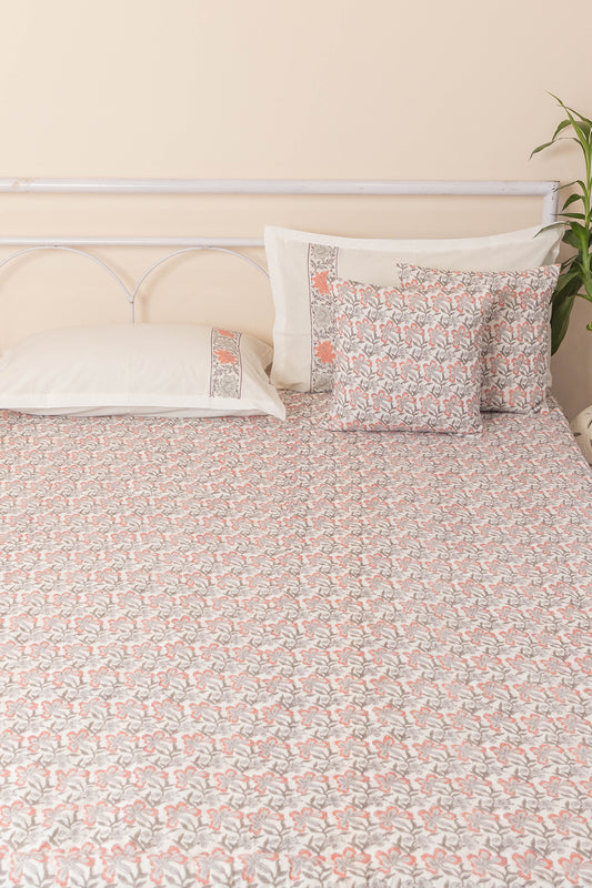 Peach & Grey Quilted Bedcover