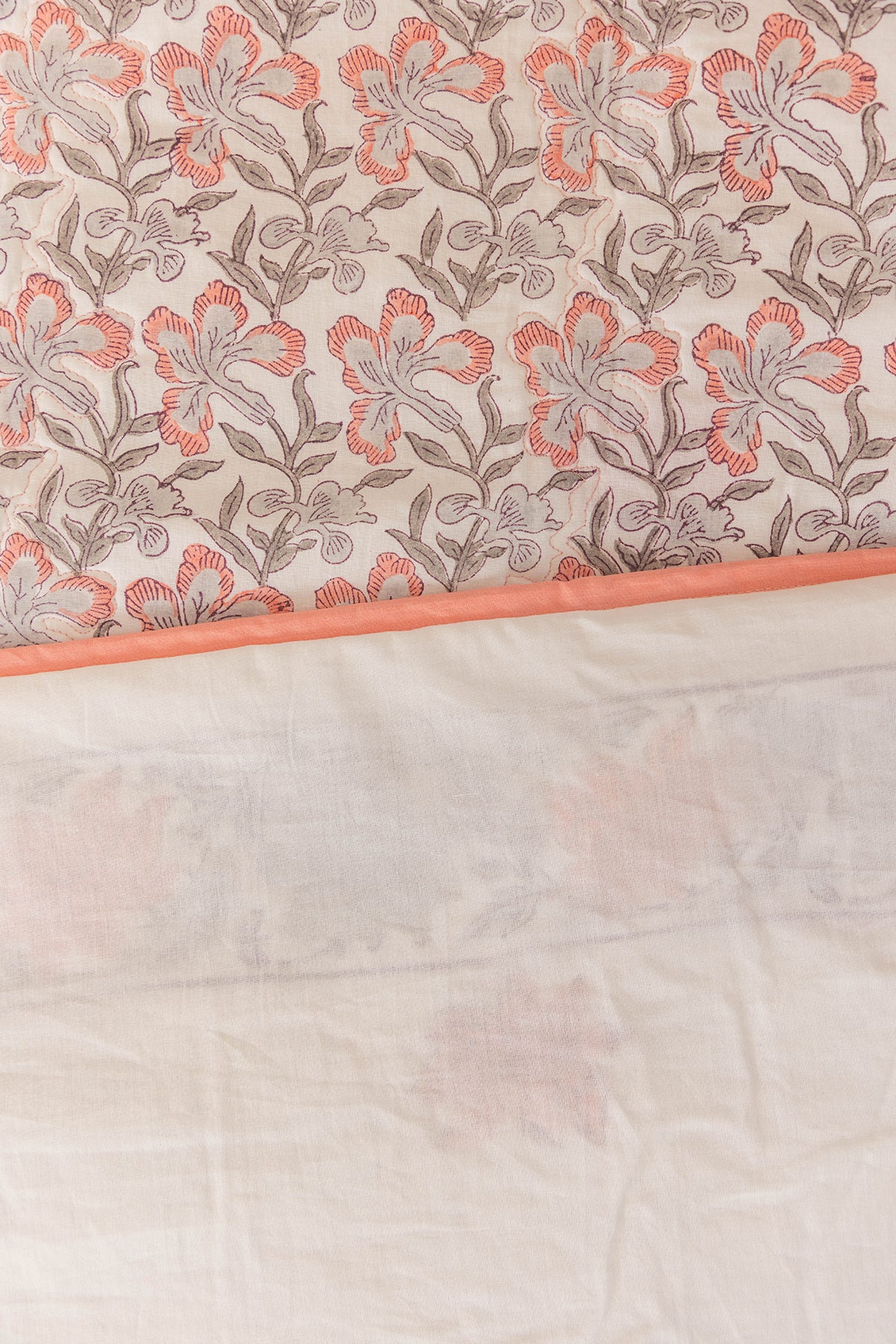 Peach & Grey Quilted Bedcover