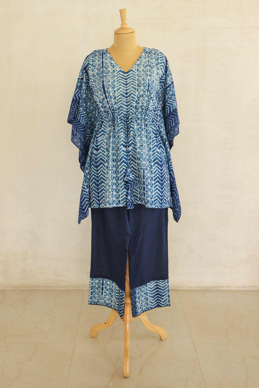 Dark Blue Shibori Kaftan Co-ord Set