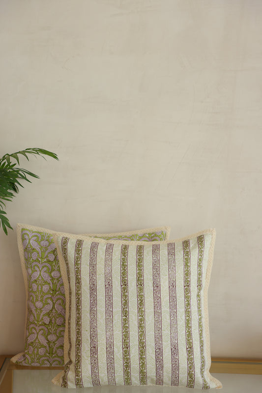 Green Stripes Cotton Cushion Cover