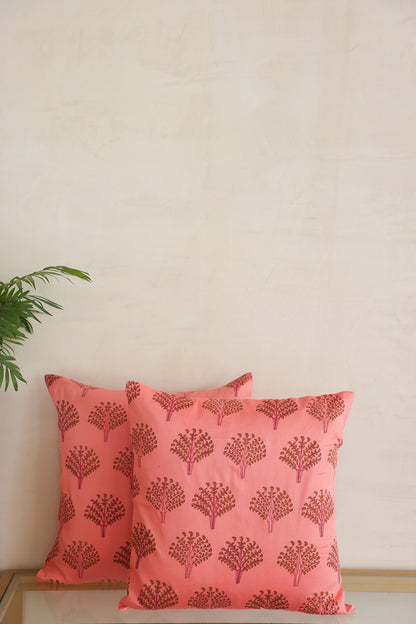 Peach Embroidered Silk Cushion Cover