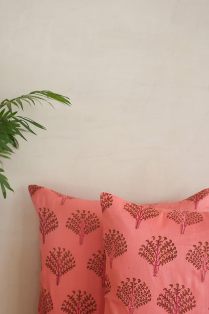 Peach Embroidered Silk Cushion Cover