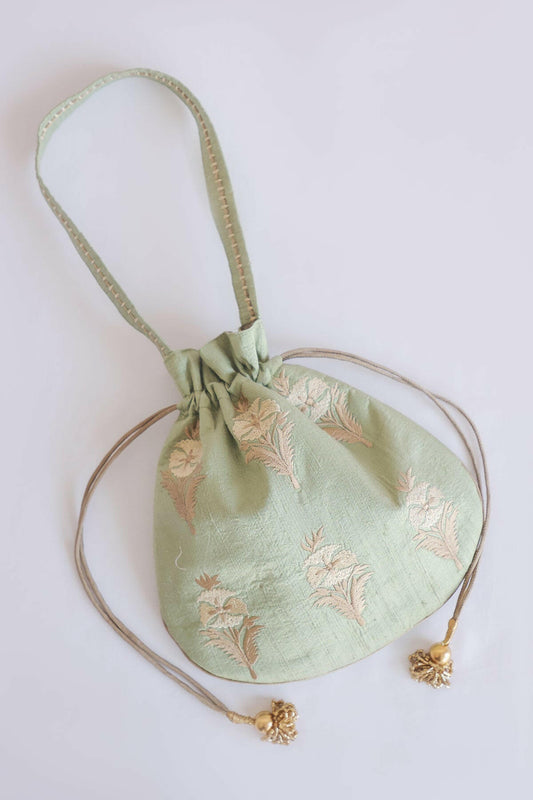 Mint Parsi Embroidery Potli Bag