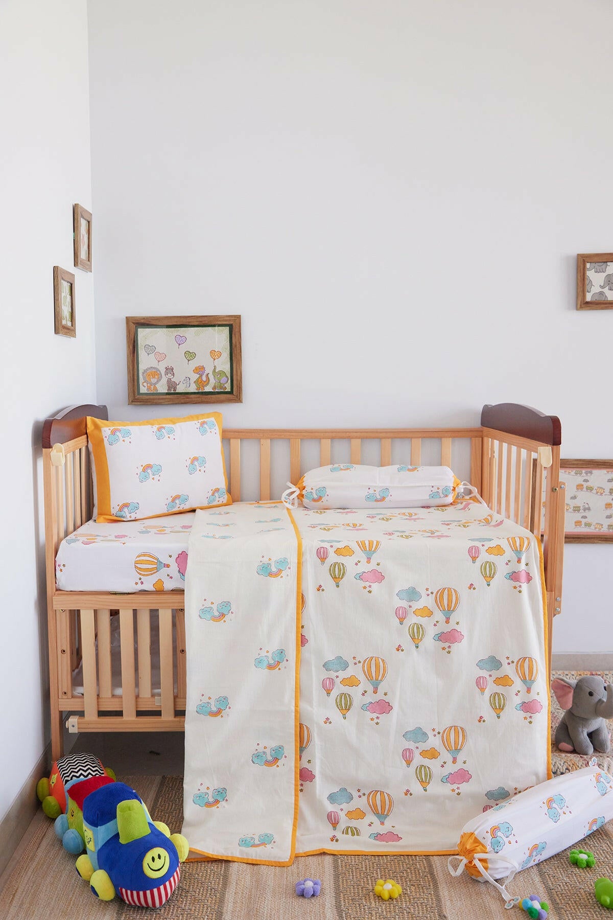 Sunshine Yellow Hot Air Balloon Cot Set