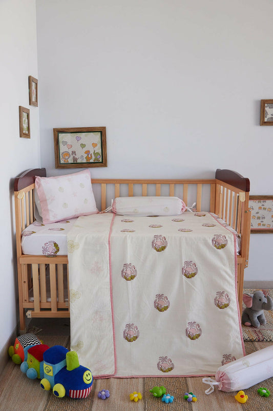 Powder Pink Flamingo Cot Set