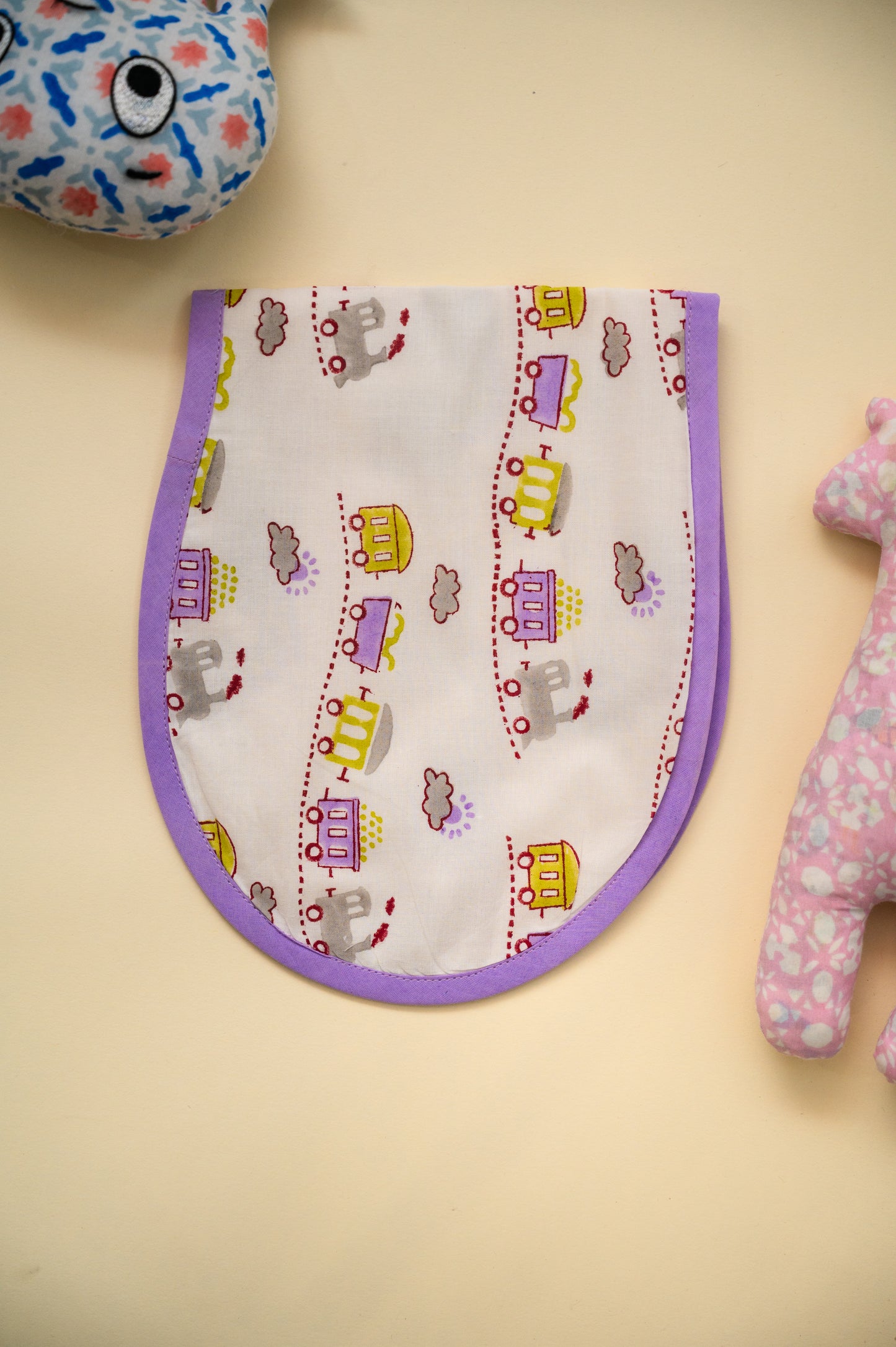 Lilac Train Cotton Reversible Burp Cloth- Pack of 2