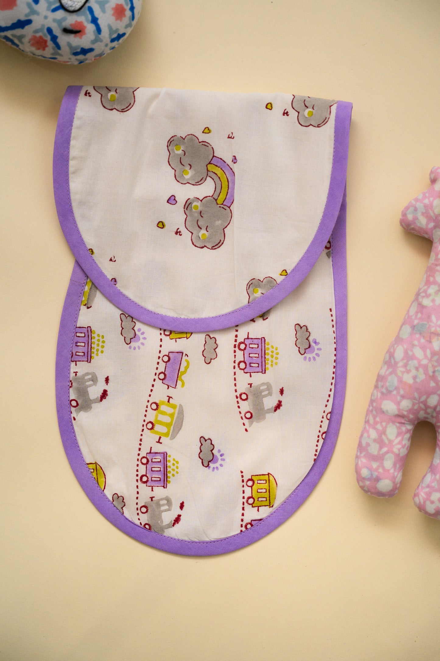 Lilac Train Cotton Reversible Burp Cloth- Pack of 2