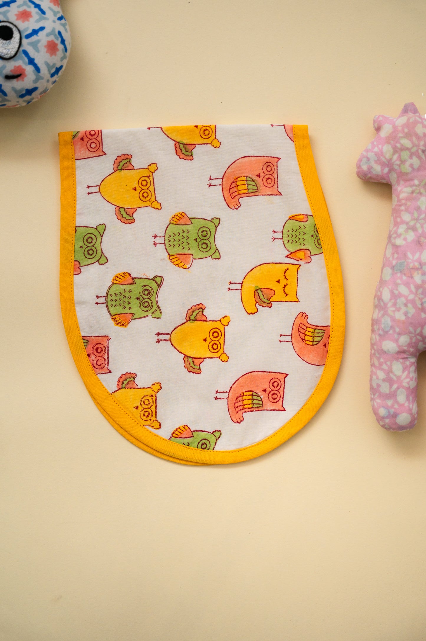 Multicolor Owl Cotton Reversible Burp Cloth- Pack of 2