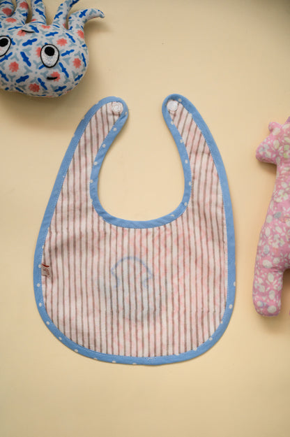 Blue Octopus Embroidered Cotton Reversible Bib - Pack of 2