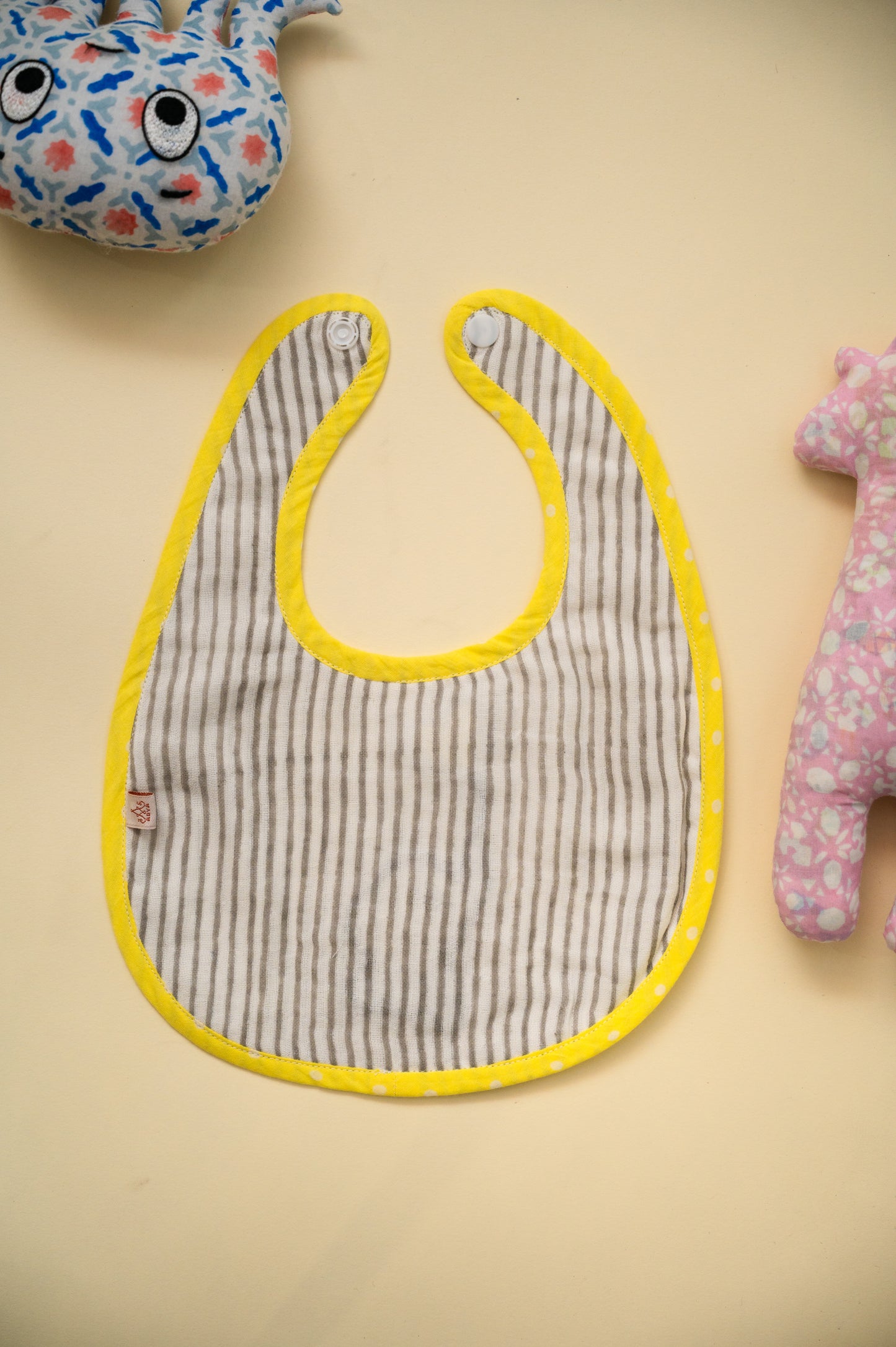 Yellow Elephant Embroidered Cotton Reversible Bib - Pack of 2