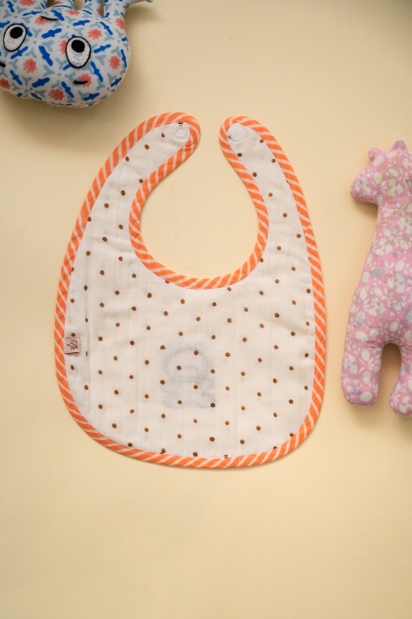 Peach Teddy Embroidered Cotton Reversible Bib - Pack of 2