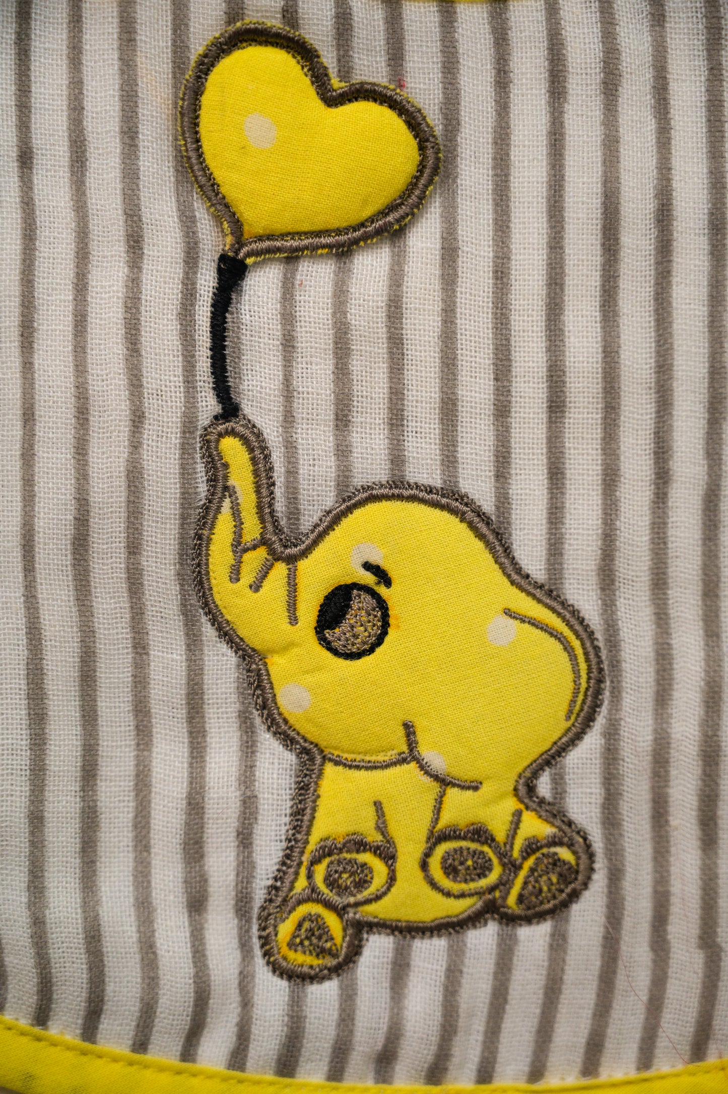 Yellow Elephant Embroidered Cotton Reversible Bib - Pack of 2