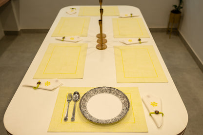 Yellow Chequered Festive Dining Mat Set