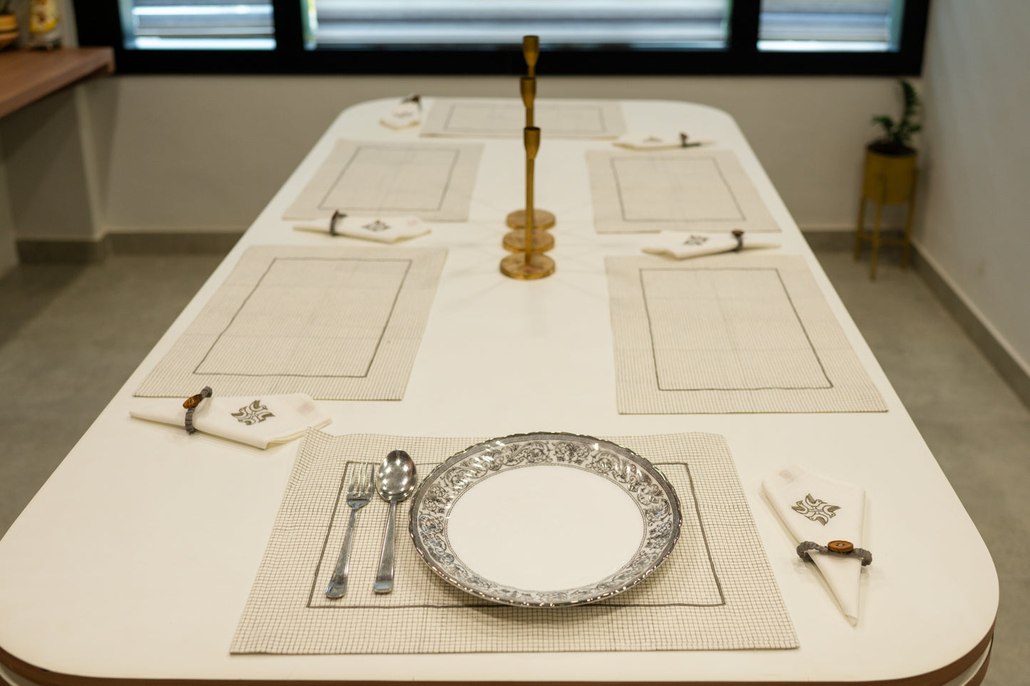 Grey Chequered Festive Table Mat Set