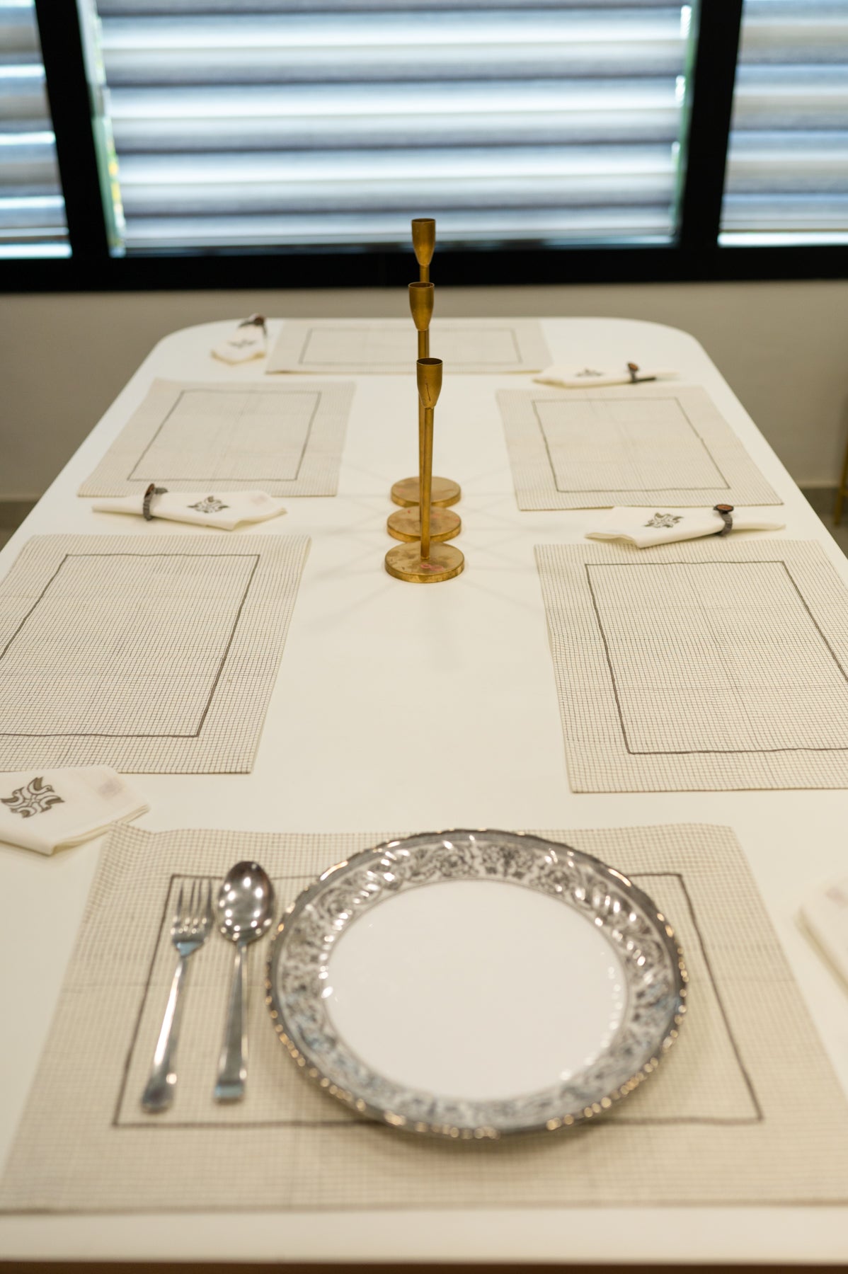 Grey Chequered Festive Table Mat Set