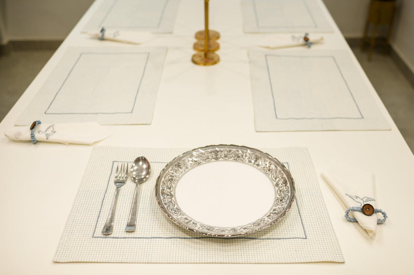 Blue Chequered Festive Table Mat Set