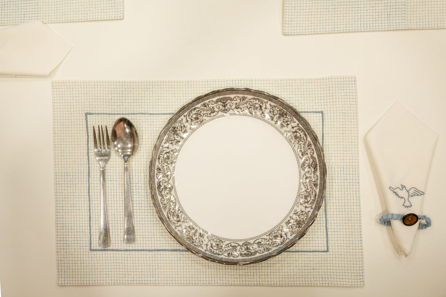 Blue Chequered Festive Table Mat Set