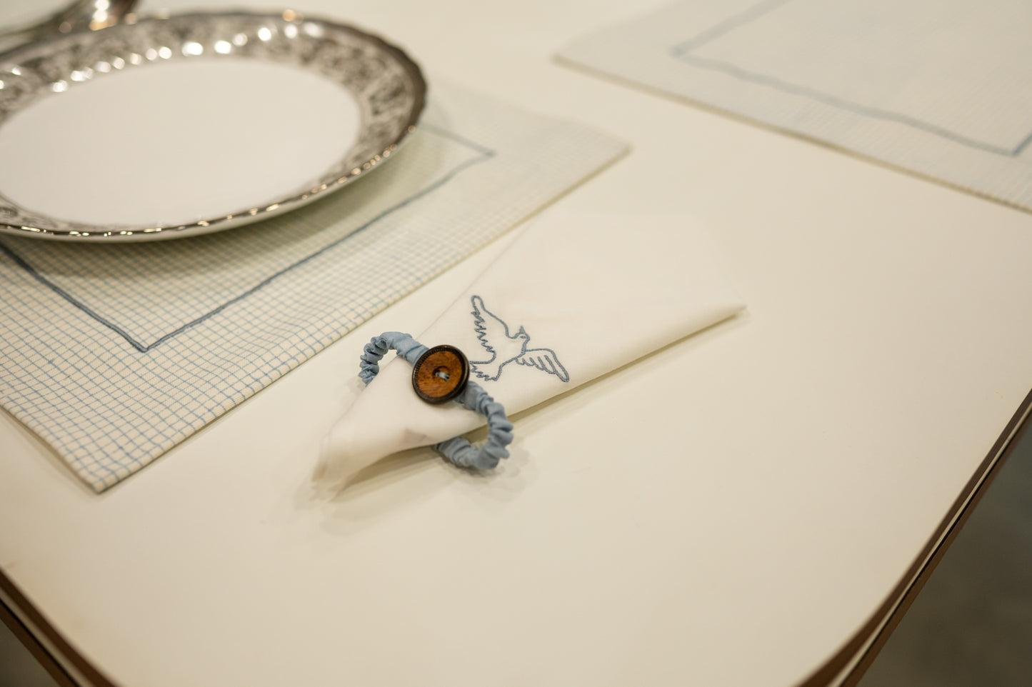 Blue Chequered Festive Table Mat Set