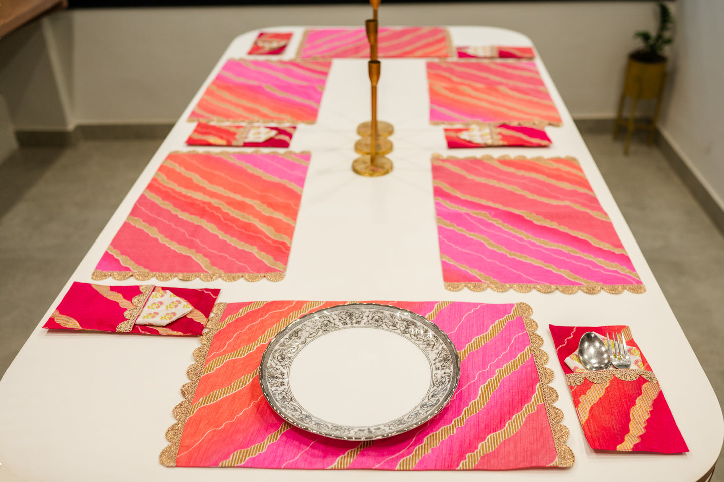 Pink Leheriya Festive Dining Mat Set