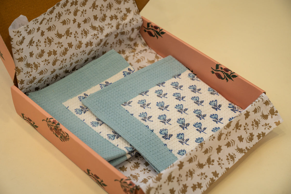 Blue Floral Face Towel Gifting Set