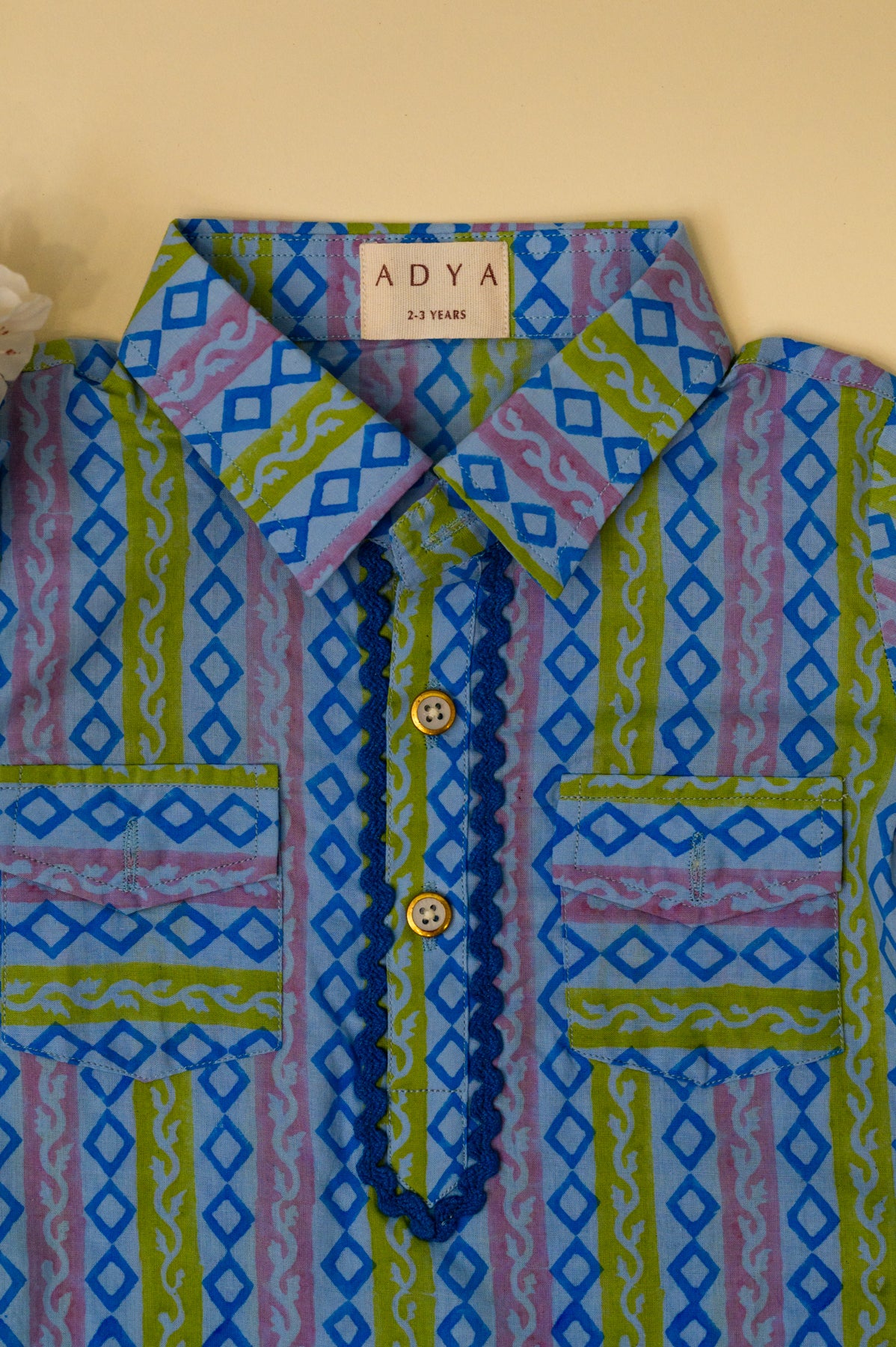 Blue Geometric Print Boys Kurta