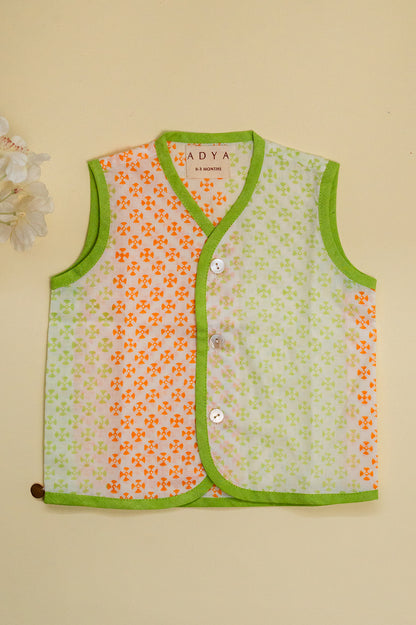 Orange Green Geometric Infant Jhabla