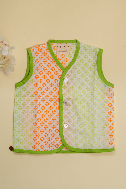 Orange Green Geometric Infant Jhabla