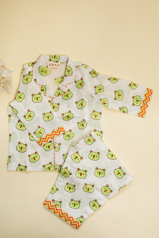 White Green Panda Kids Night Suit