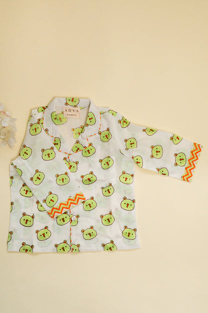 White Green Panda Kids Night Suit