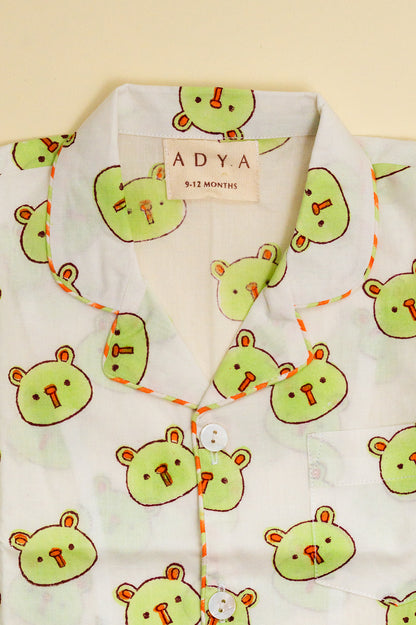 White Green Panda Kids Night Suit