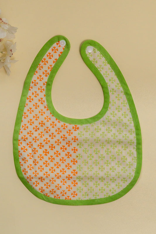 Orange & Green Geometric Cotton Reversible Bib - Pack of 2