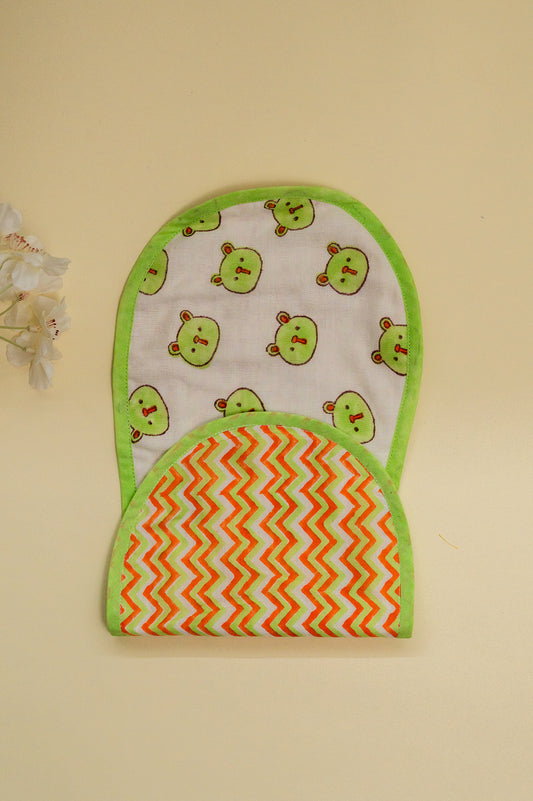 Green Panda Cotton Reversible Burp Cloth- Pack of 2