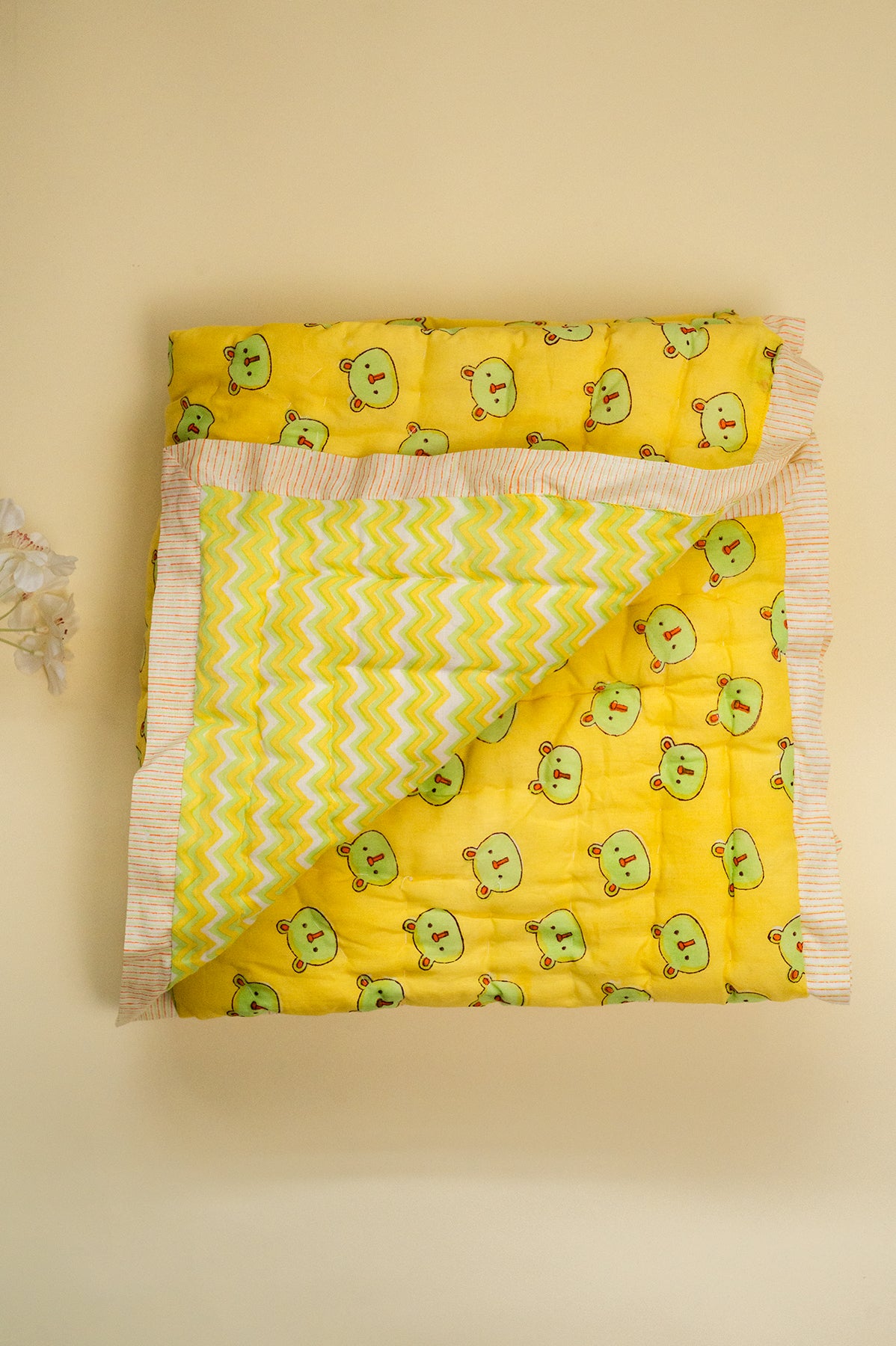 Yellow Panda Reversible Baby Quilt