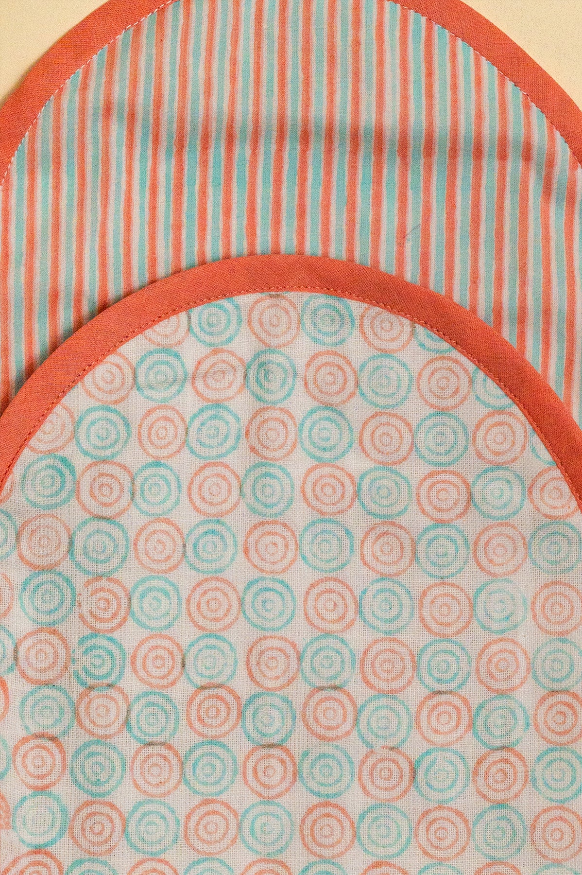 Peach Blue Spiral Cotton Reversible Burp Cloth- Pack of 2