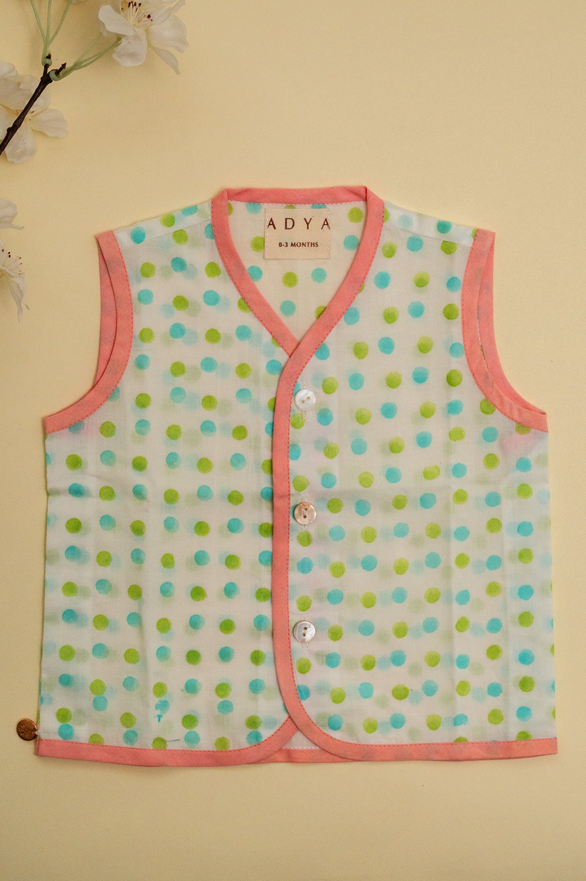 Green & Blue Polka Dots Infant Jhabla