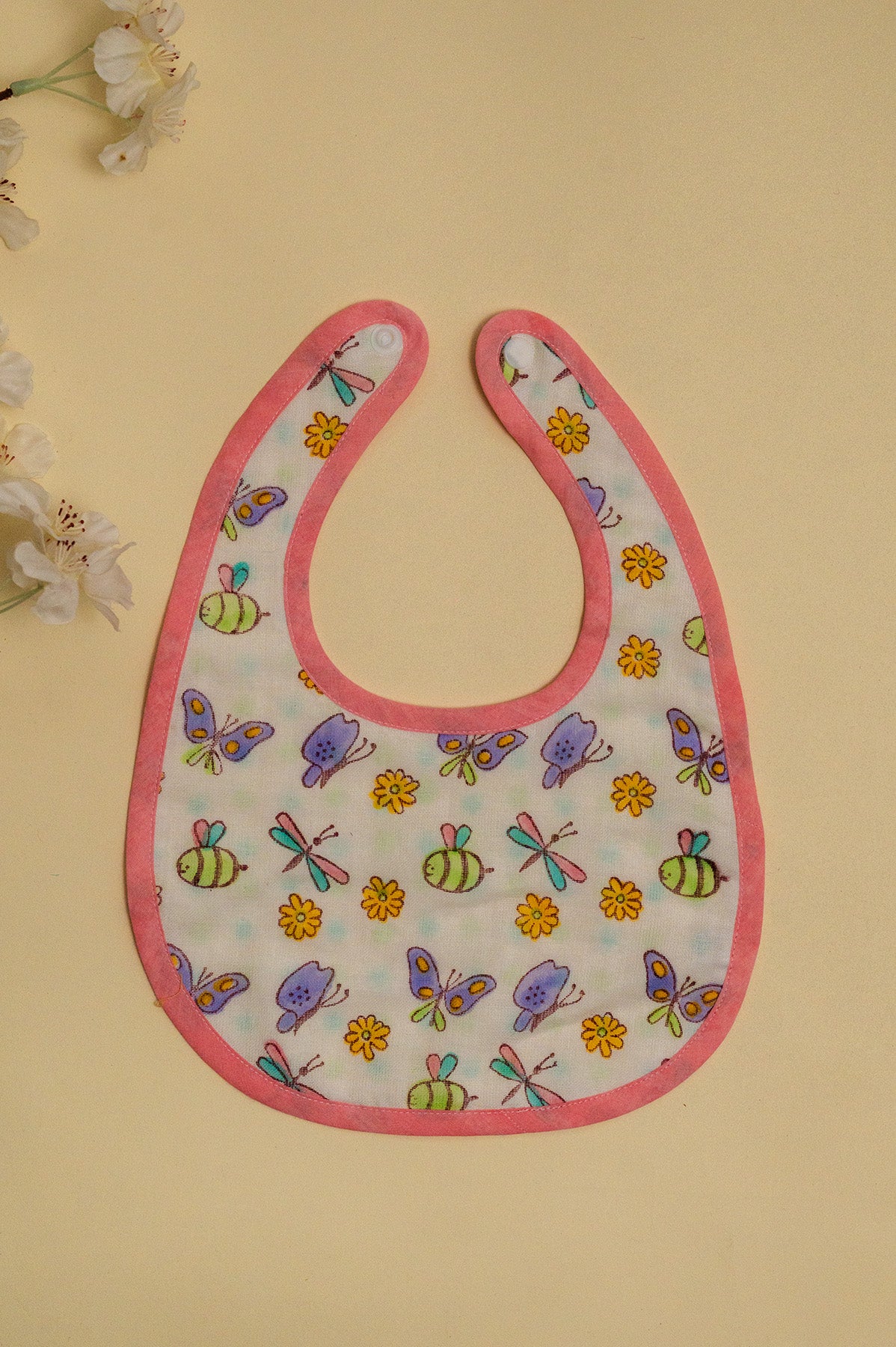 Lilac Butterfly Cotton Reversible Bib - Pack of 2