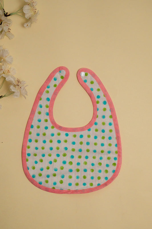 Pink Blue Polka Dots Cotton Reversible Bib - Pack of 2