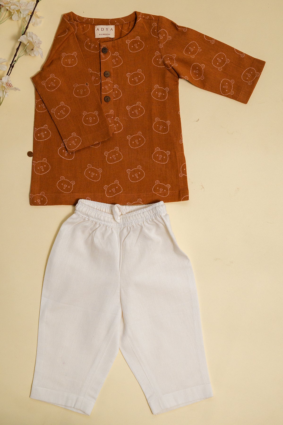 Brown Panda Block Print Kurta Set